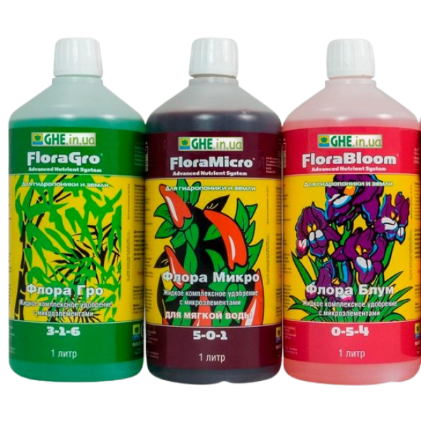 Удобрение GHE Flora Series 3 в 1 — комплексное питание для гидропоники и грунта